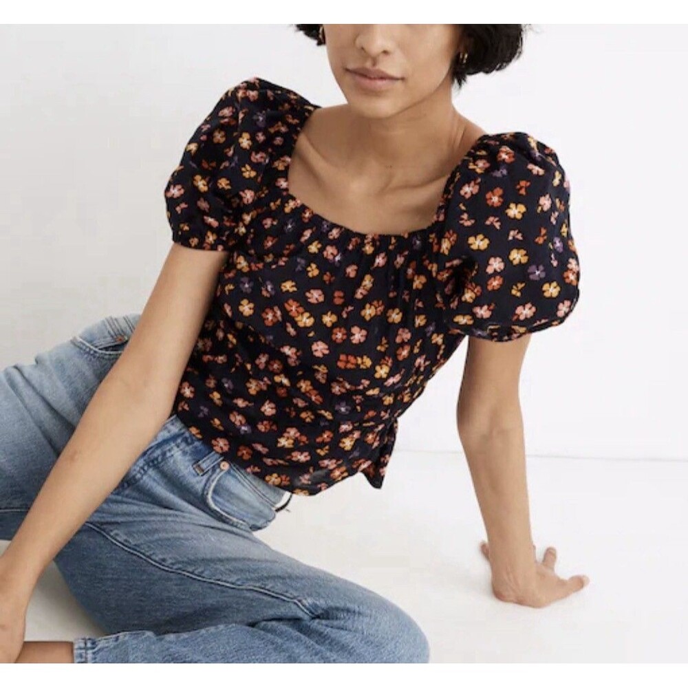 Madewell Women's Smocked Waist Crop Top Aloha Floral Size M Multicolor Casual